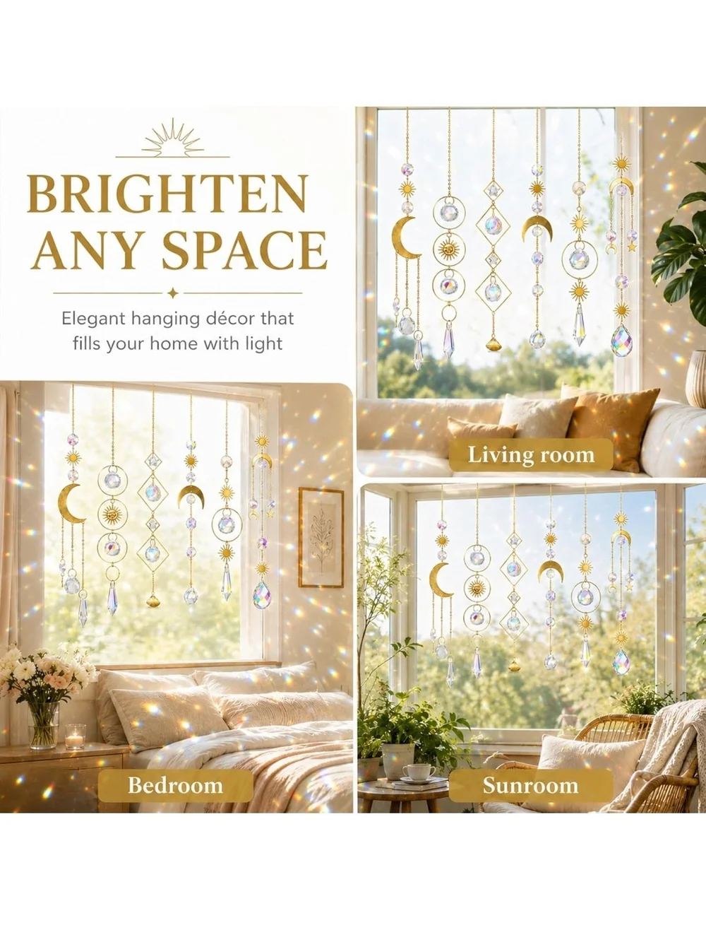 Gold Crystal Sun & Moon Hanging Suncatcher Decor